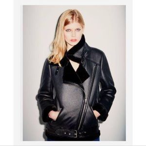 Zara Fur Aviator Moto Contrasting Biker Jacket